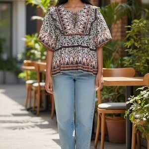 Calypso St. Barth Floral Quilted Boho Top Small NWT